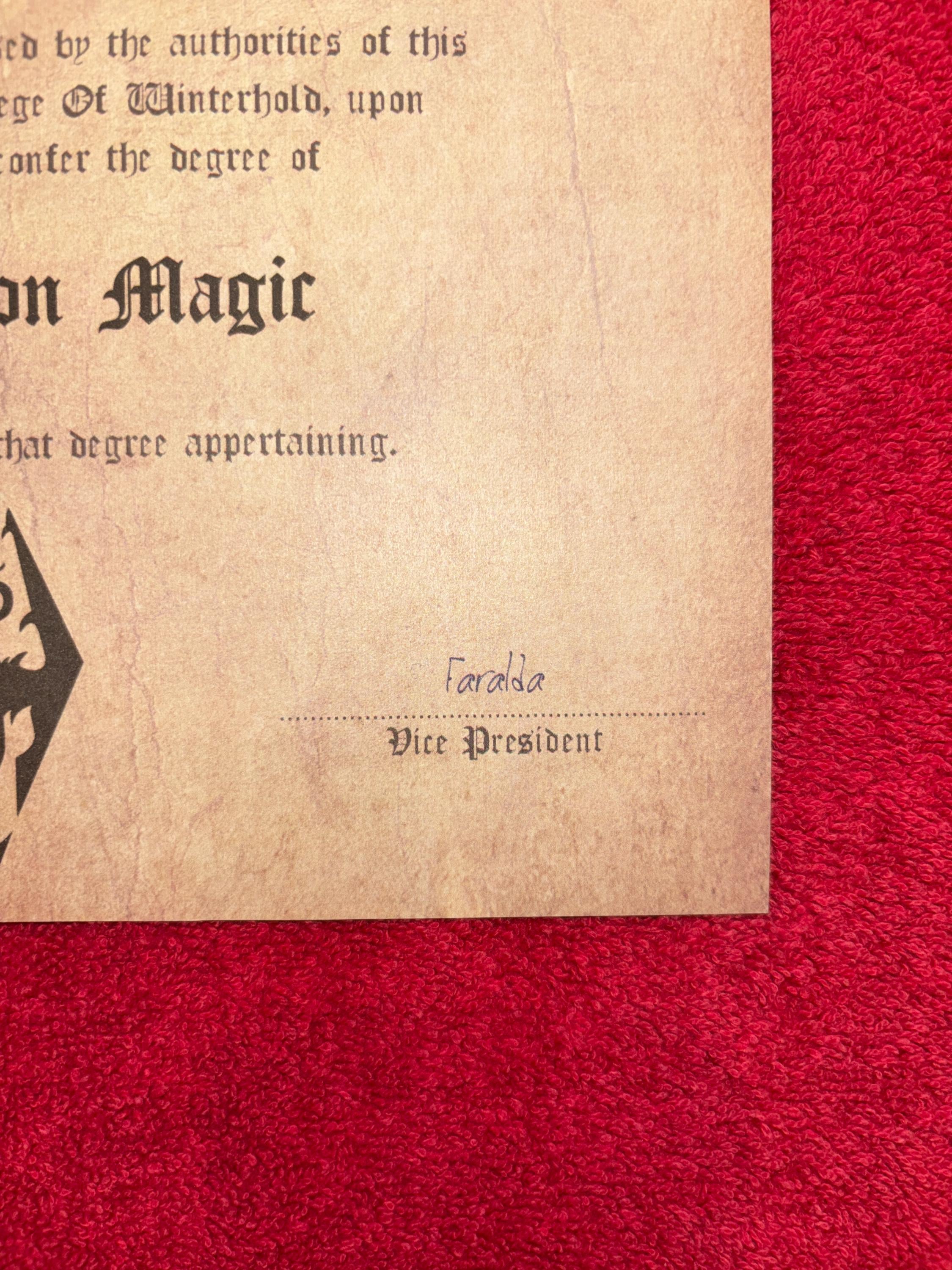 Skyrim Customizable College of Winterhold Degree Certificate