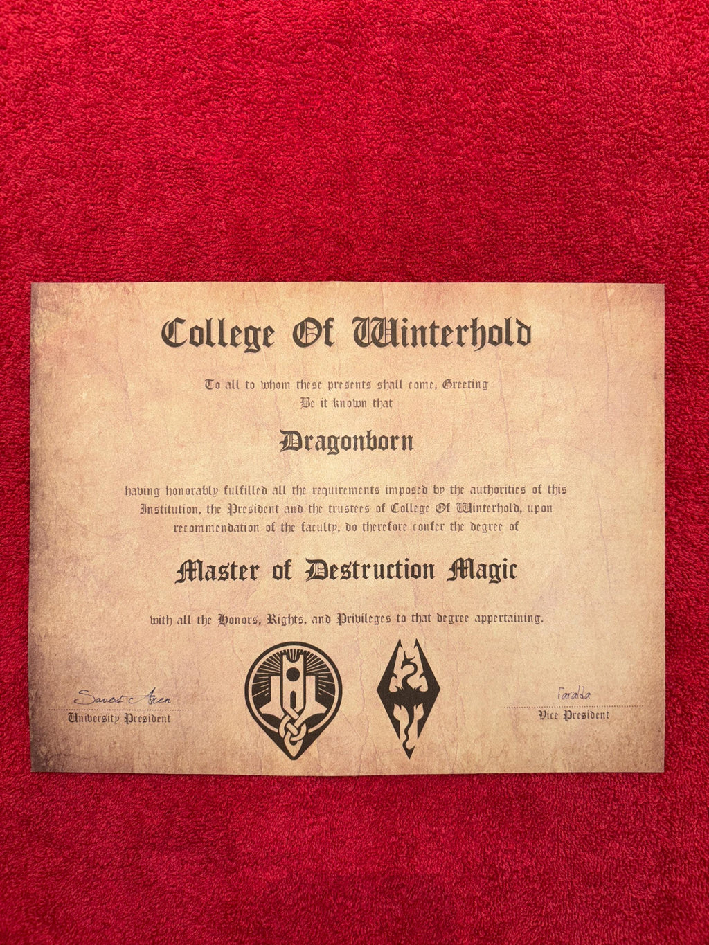 Skyrim Customizable College of Winterhold Degree Certificate