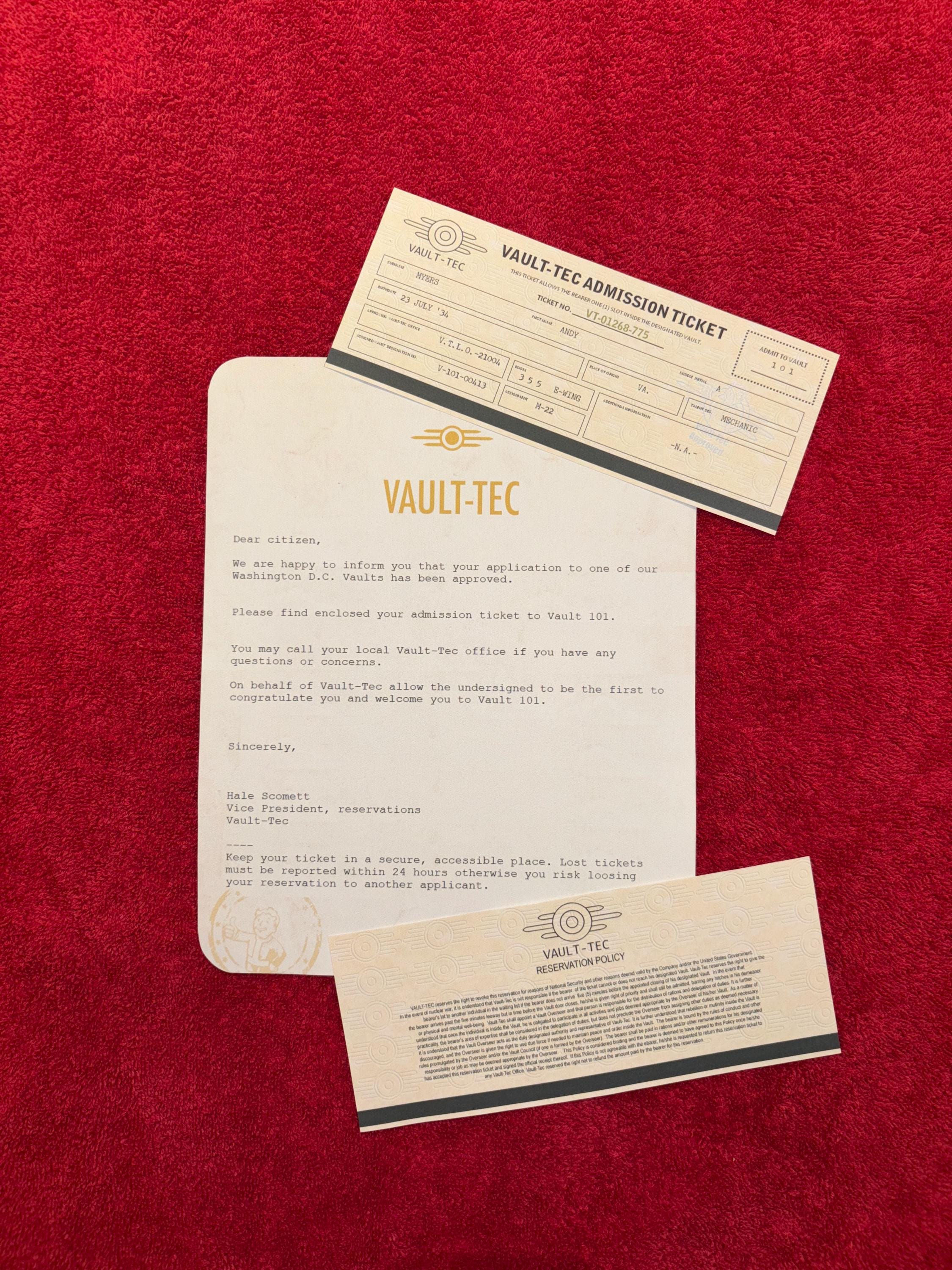 Fallout Customizable Vault Tec Admission Ticket