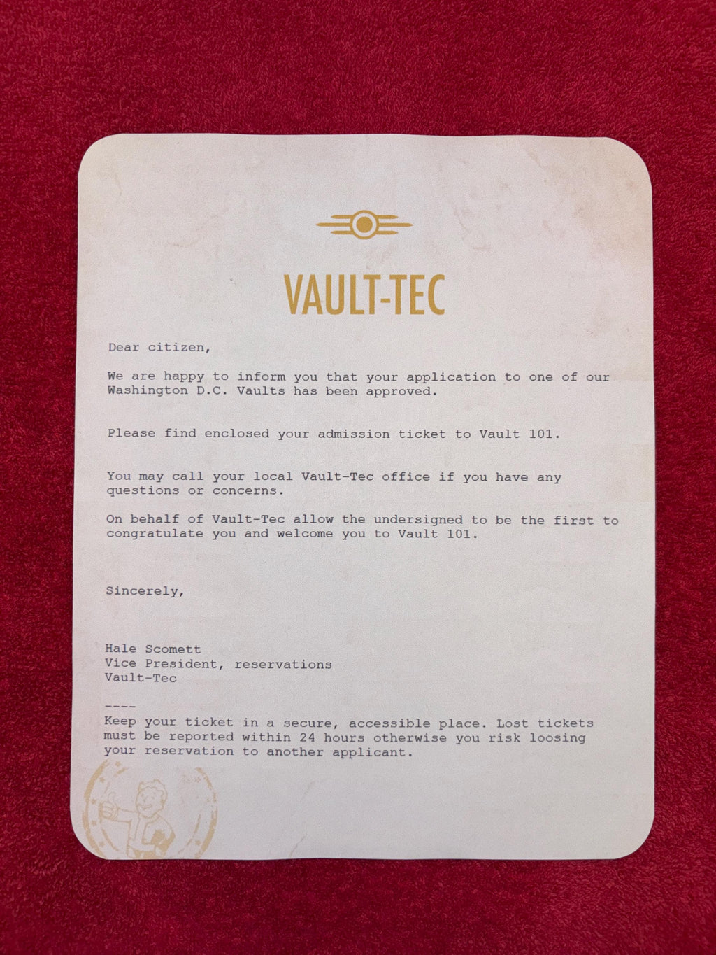 Fallout Customizable Vault Tec Admission Ticket