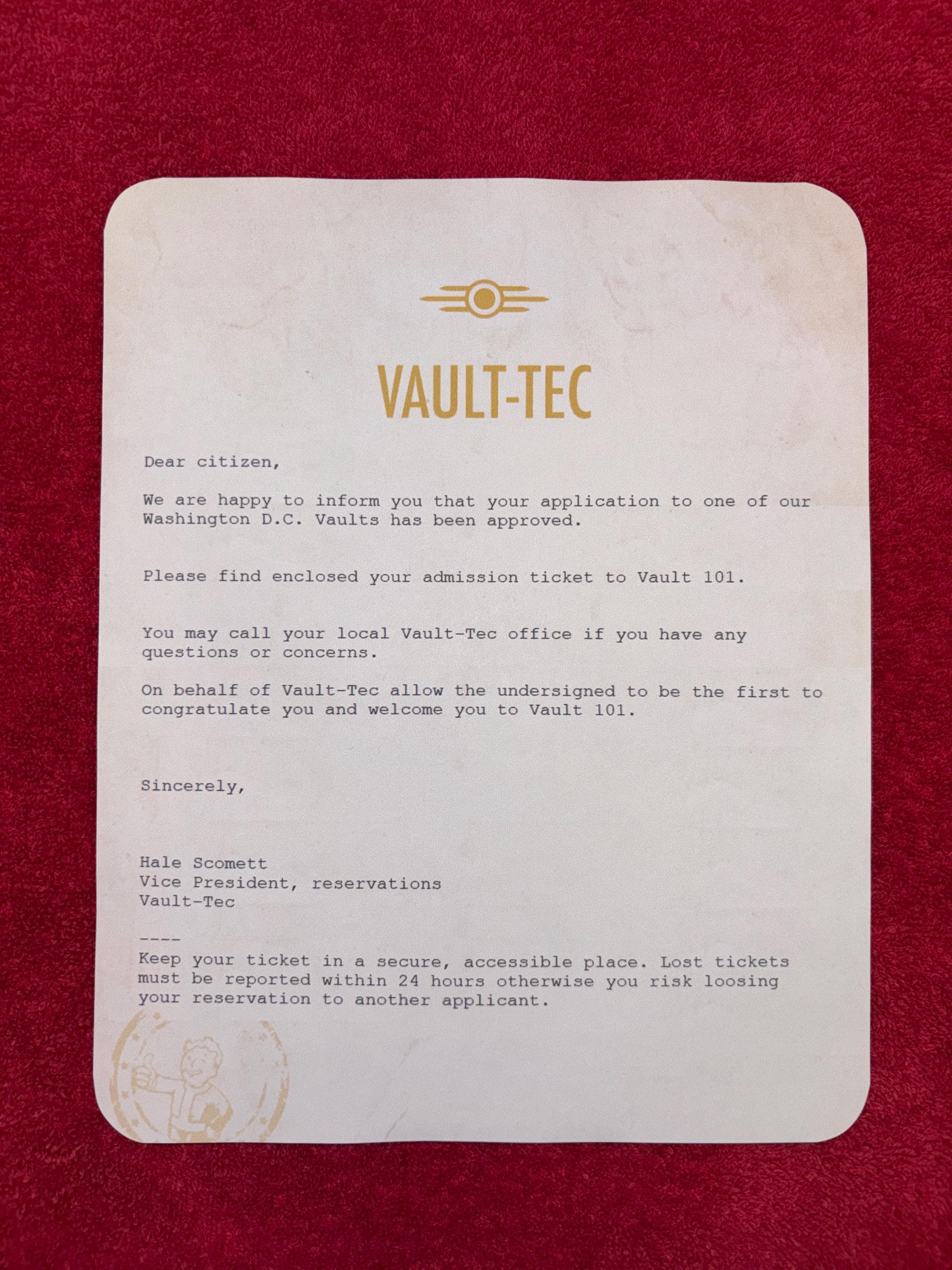 Fallout Customizable Vault Tec Admission Ticket